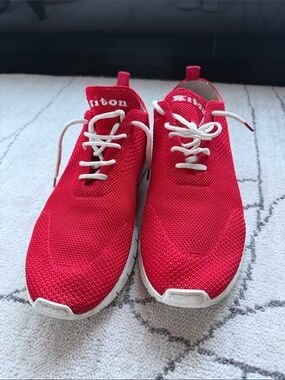 Kiton Red Knit Mesh Men's Sneakers with White Laces